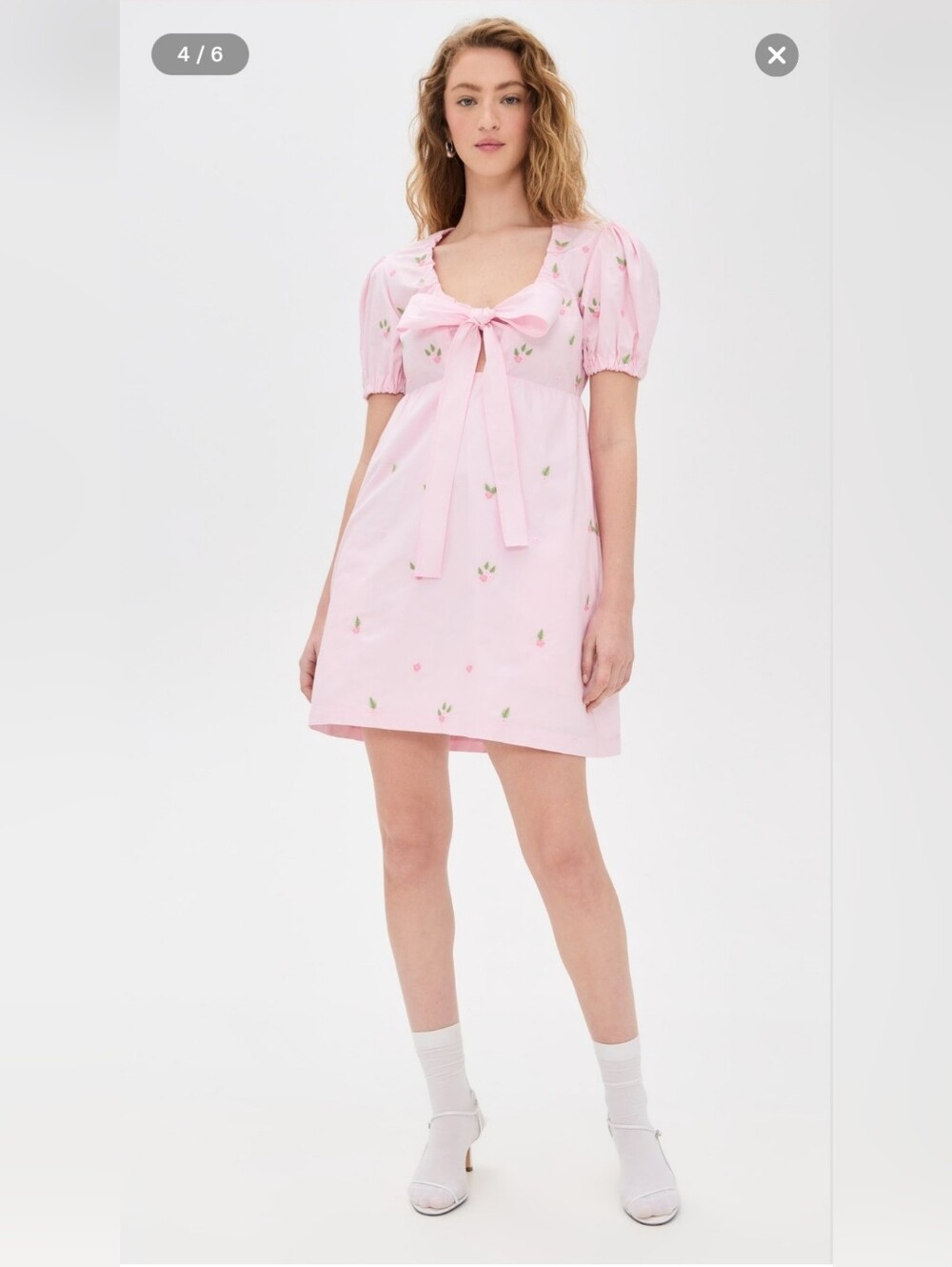 Fanm Mon Pink Puff-Sleeve Bow Front Mini Dress